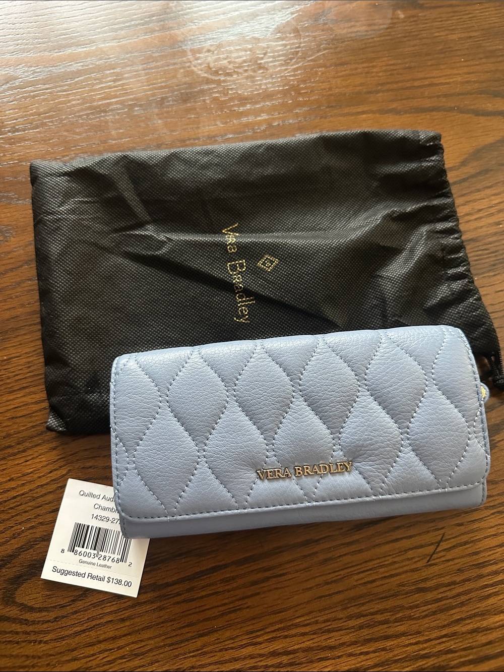 Vera Bradley Quilted Light Blue Leather Zip Wallet